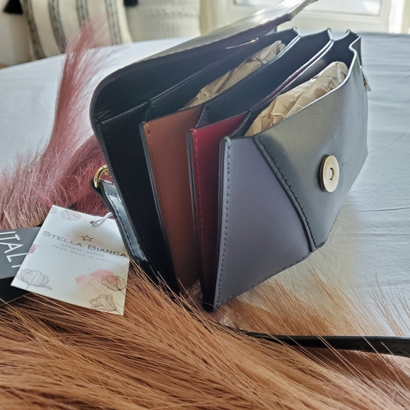 STELLA BIANCA Genuine Italian Leather Geometric Multicolor Crossbody Purse - Picture 7 of 11